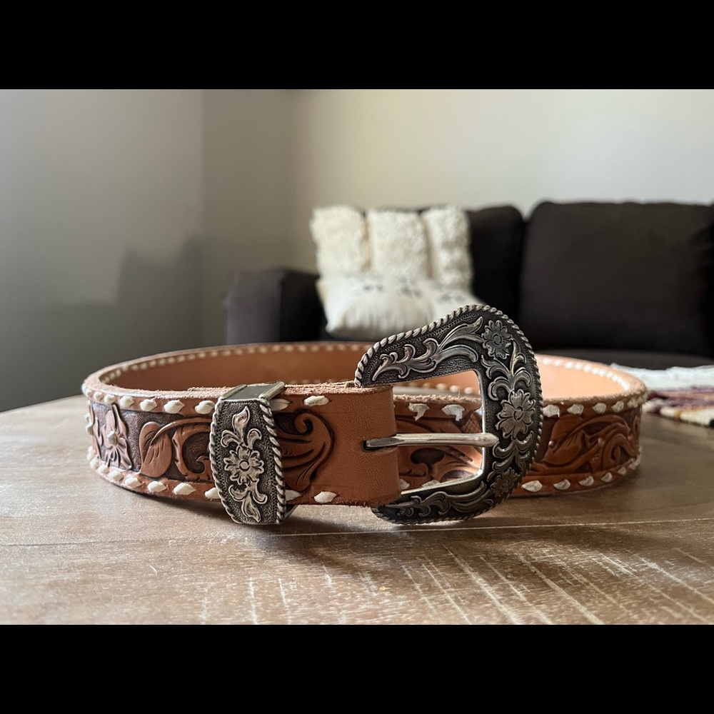 Tooled Leather Belt - Picture 1 of 3